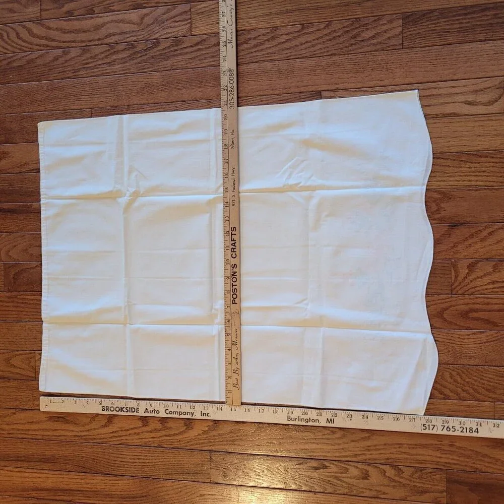 Vintage Handmade Cross Stitch Pillowcase Standard Size Floral Scalloped Edge